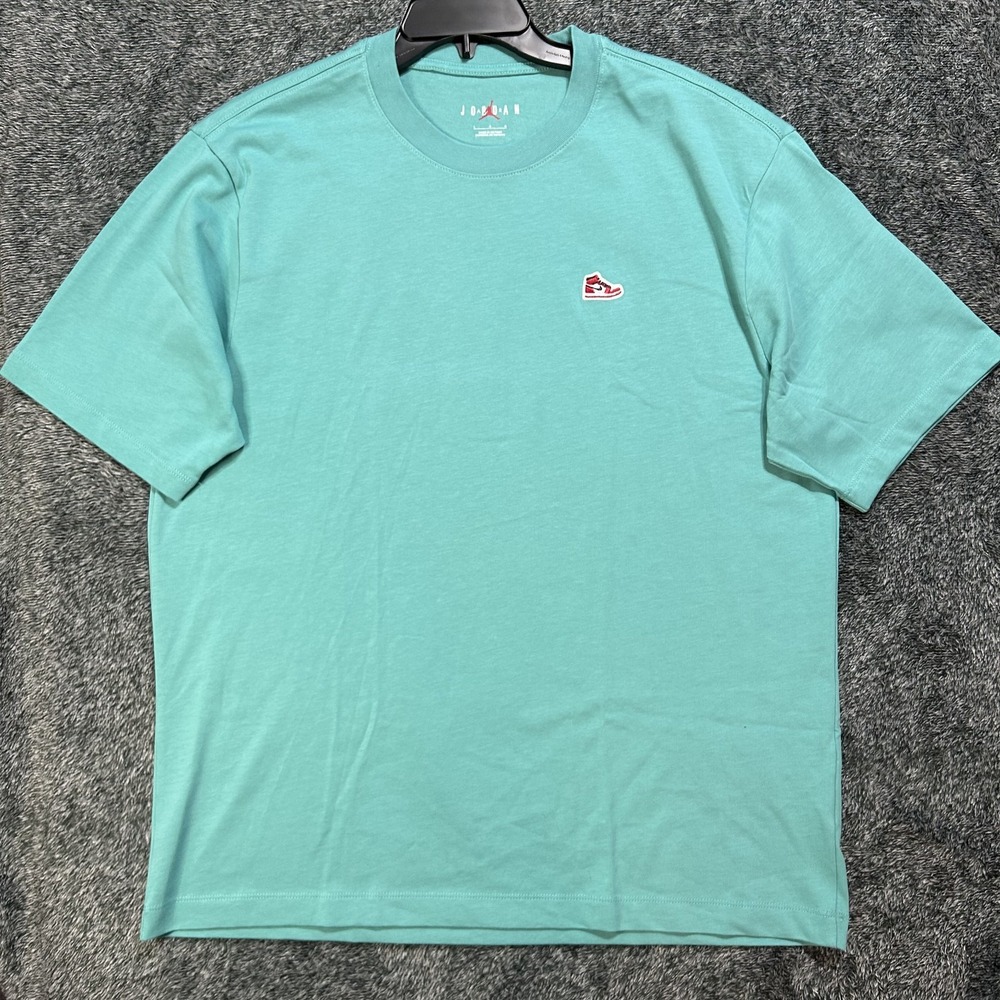 Jordan Mens Size L Teal Blue Short Sleeve Sneaker Patch Athletic Shirt